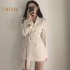 Весна Осень Костюм Пальто Длинный Рукав Шнуровка Ремень Талия Костюм Пиджак Однотонный Карманы Клапаны Средняя Длина Деловая Верхняя Одежда