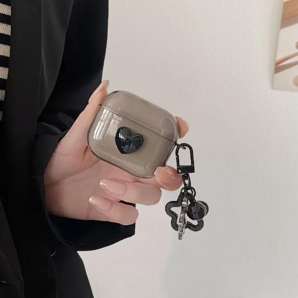 Черный креативный чехол в форме сердца для наушников AirPods, беспроводной Bluetooth защитный чехол, прозрачный чехол для наушников