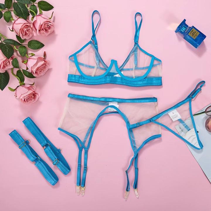 Прозрачный комплект сексуального нижнего белья-тройки для женщин в европейском и американском стиле 2023 года