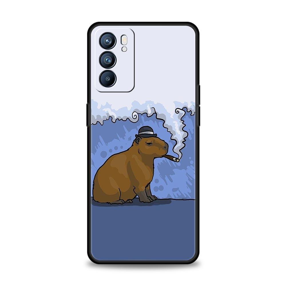 Cute Capybara Case For Oppo Find X6 Pro X5 A54 A53 A52 A9 2020 A15 A95 A17 A16 A76 A74 A57 Reno7 Reno6 Pro Plus 5G Black Cover