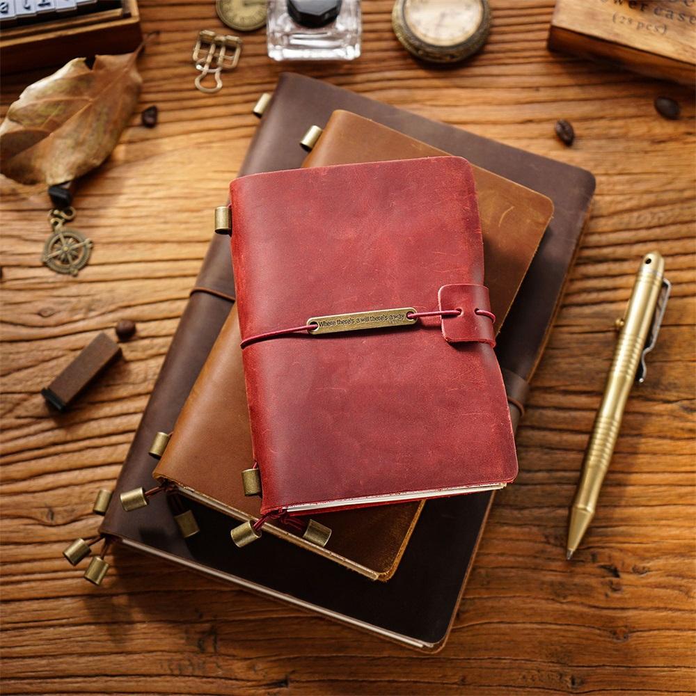 7 Colors 4 Sizes Travel Journal Genuine Leather Cover Handmade Notebook DIY A5 Diary Office School Note Book Free Embossing Name