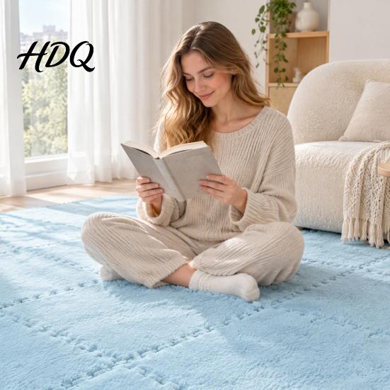 Easy Installation Rugs Plush Puzzle Floor Mat Interlocking Carpet Tile Anti Slip EVA Foam Jigsaw DIY Carpets Rug Squares for Bedroom Playroom