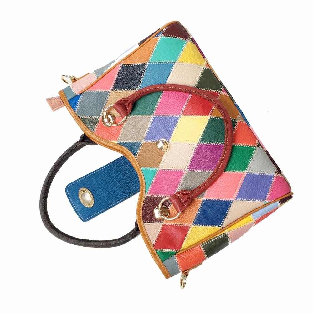 Женская сумка из натуральной кожи с ромбическим узором, сумка-мессенджер через плечо, цветная сумка из коровьей кожи