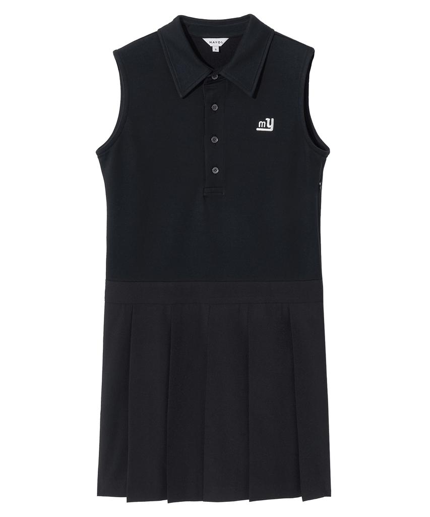 Mayol Logo Embroidered Pleated Dress_Black