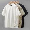 Men T-shirt Round Neck Short Sleeve Casual Tops with Buttoned Hem Soft Lightweight Pullover Tops Home Gym Street Wear