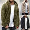 Men's Long Sleeve Teddy Fleece Hooded Jacket Solid Color Coat Loose Outwear Casual Hoodies for Autumn and Winter