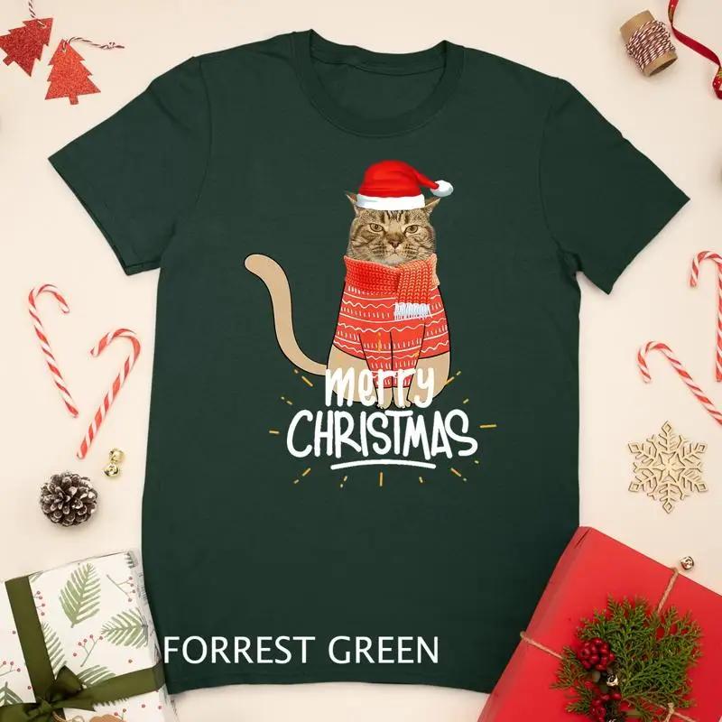 Funny Christmas Cat For Cat Lovers Santa Hat Merry Christmas Unisex T Shirt