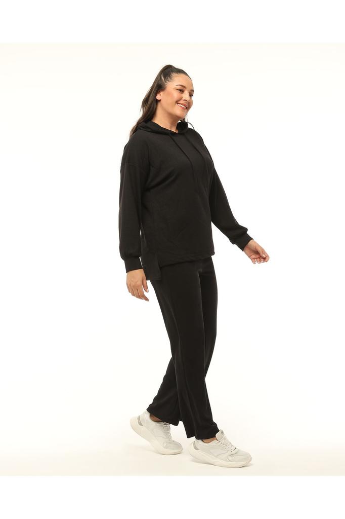 Women's Fashion Big Size Tracksuit Set Green Plus Size Wide Leg Long Sleeve Hooded Tracksuit Set