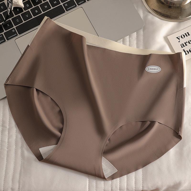 Women's Spring and Summer Ice Silk Non Mark Color Breathable Extended Gear Nude Comfortable Middle Waist Triangle Briefs