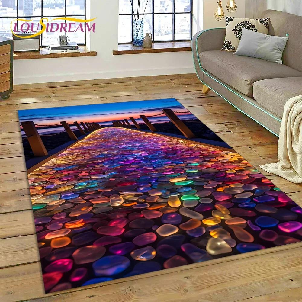 2025 New Style Colorful Pebble Rainbow Road Beach Stone Nature Carpet Rug for Living Room Bedroom Home Sofa,Non-slip Floor Mat