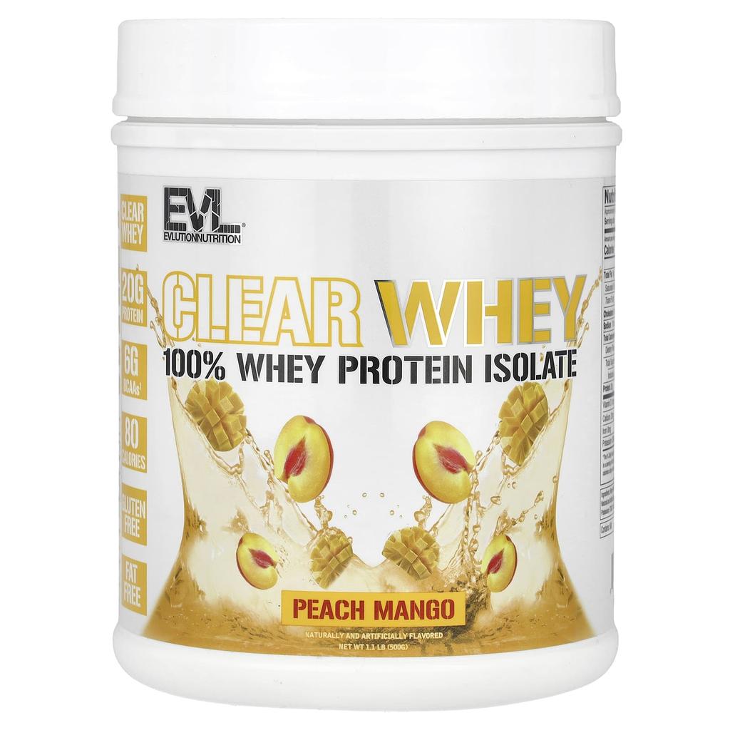 EVLution Nutrition Clear Whey, 100% Whey Protein Isolate, Peach Mango, 1.1 Lb (500 G)