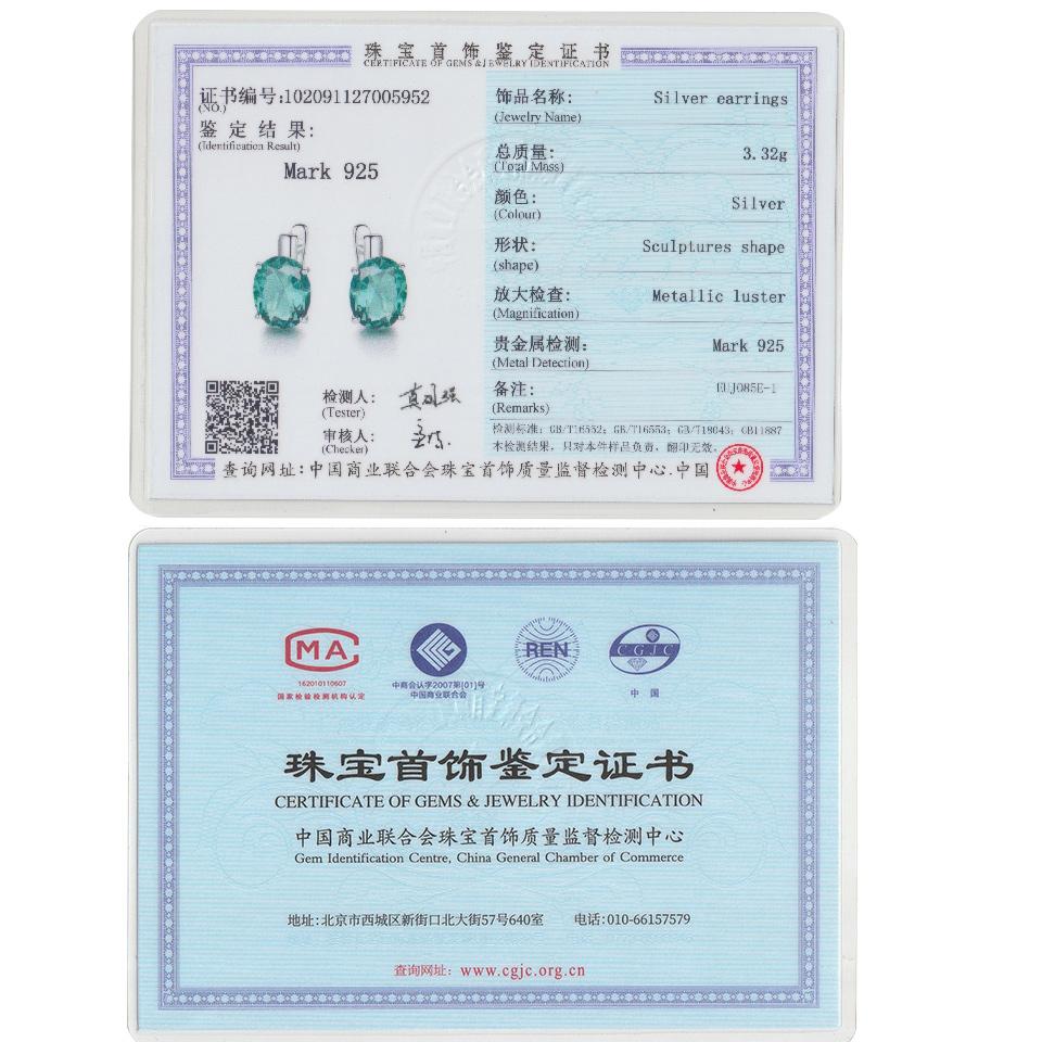 10*8mm Oval Green Oval Zircon Clip Earrings Fashion 925 Silver Cute Earrings for Girls