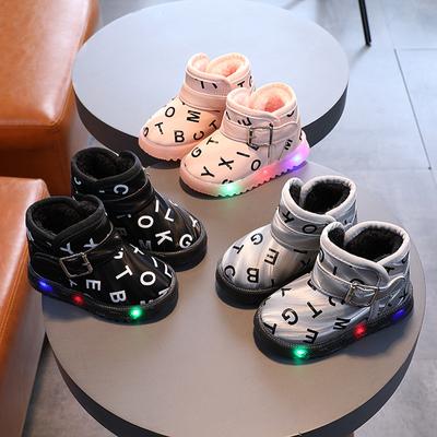 Зимние флисовые ботинки для маленьких девочек, нескользящая обувь для детской кроватки с плоской тканевой подошвой, светодиодная подсветка