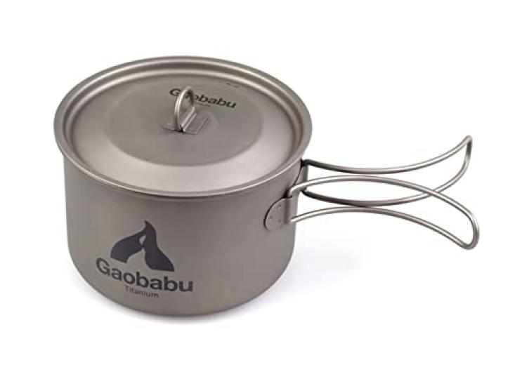 Gaobabu Titanium Pot SOLO 800 Lid and Thick Mesh with Draining Holes and Memory Function (with Bag) Titanium, Lightweight, Compact, Durable,