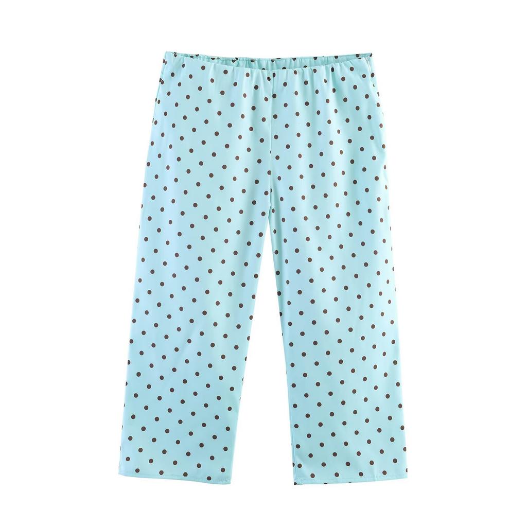 European and American style, wholesale women's cross-border polka dot shirt jacket + Capri pants + high waist and naked pants