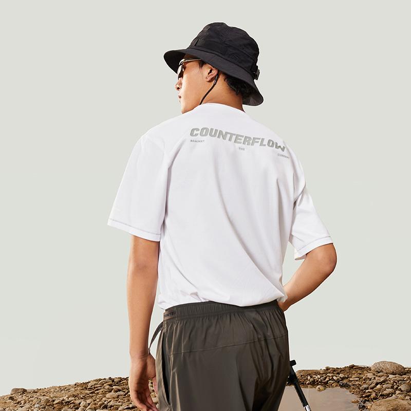 Li-Ning Футболка свободного кроя с круглым вырезом и коротким рукавом с принтом CF Letter, унисекс, стандартная белая ATSU617-1