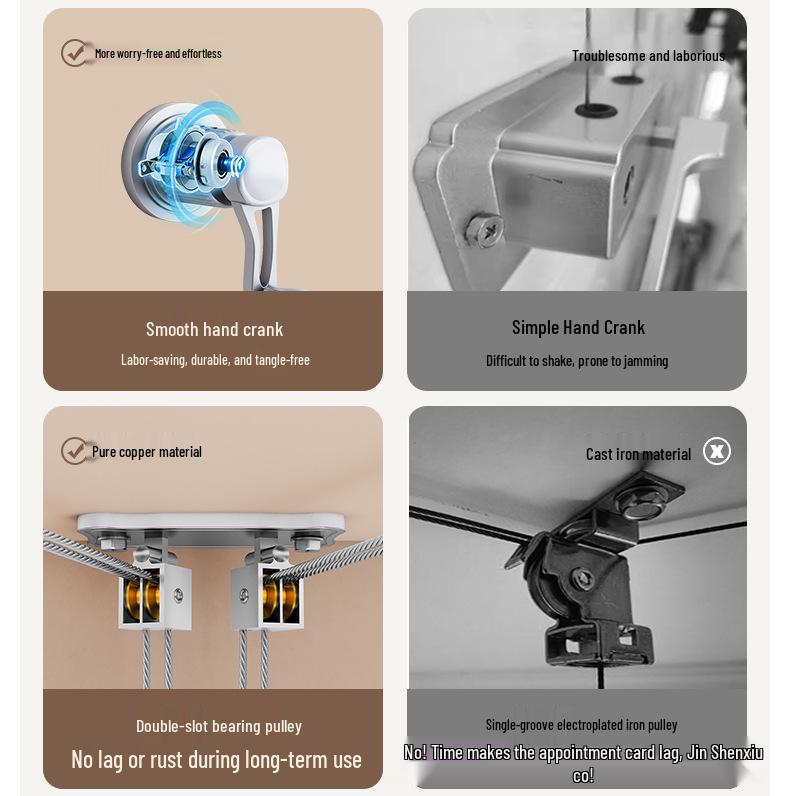 Manual Hand-Crank Double Rod Clothes Drying Rack for Balcony