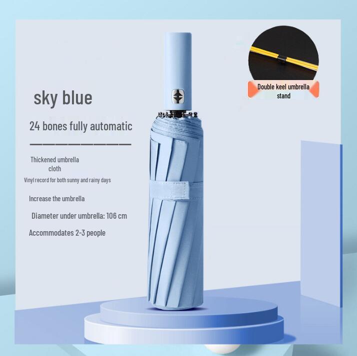 Ультрапрочный зонт-автомат двойного сложения черного цвета с защитой от УФ-лучей.