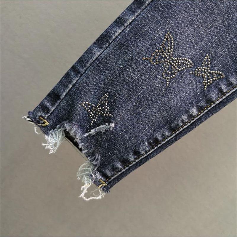 Spring Summer Fashion Harem Denim Pants Female Korean Version Elastic Rhinestones High Waist Jeans Pencil Pants