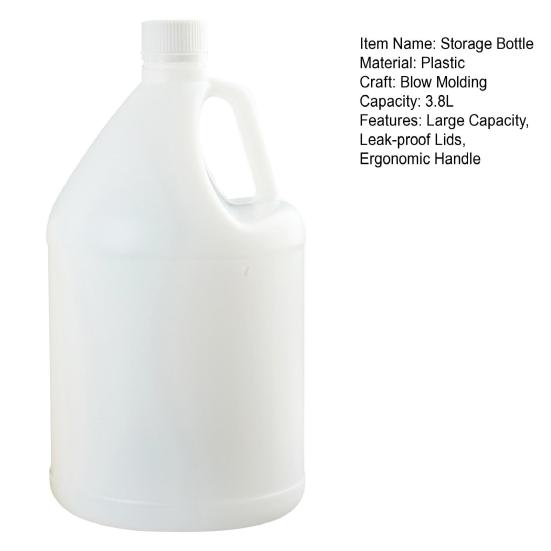 1 Gallon Plastic Bottle 3.8L Large Capacity Leak-proof Lids Empty Water Jug Heavy Duty Home Commercial Use Storage Container with Ergonomic Handle
