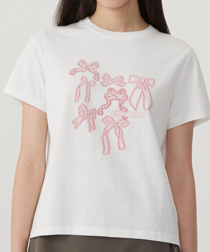 COVERNAT WOMAN Ribbon Graphic T-Shirt White