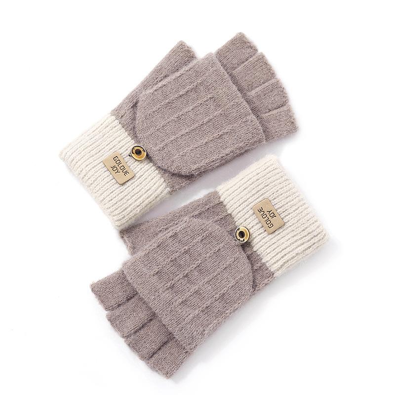 1 Pair Of Women's Gloves Warm Windproof Outdoor Alpaca Fleece Knitted Fingerless Gloves