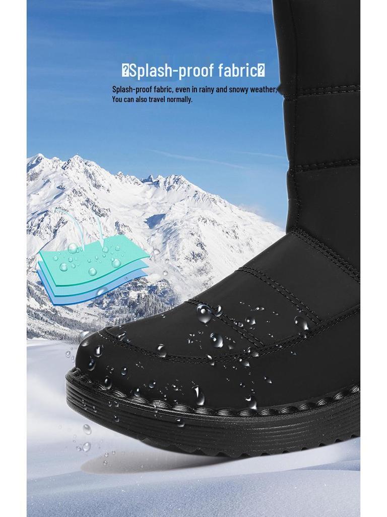 Женские зимние длинные сноубутсы на флисовой подкладке - Хлопок, Полиуретан, Теплые и Утепленные для Занятий Спортом на Открытом Воздухе