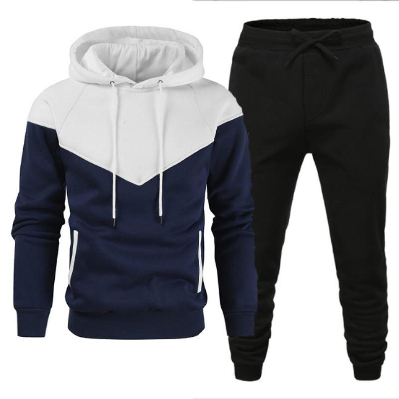 Men's Hoodie Youth Fashion Sweatsuit Leisure Sports Splicing Contrasting Color Sport Wear Set