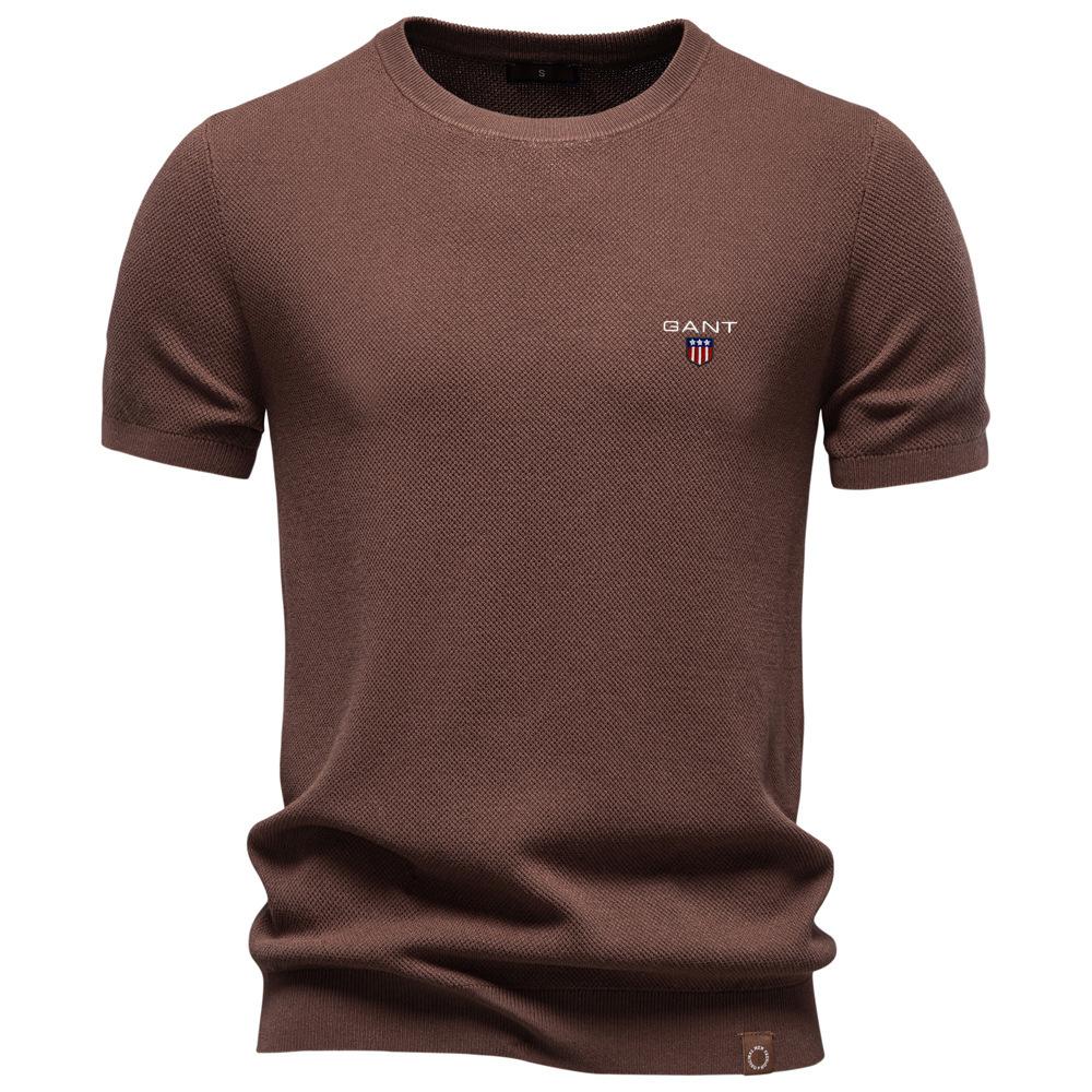 GANT 2026 Summer New Embroidered Men's Round Neck T-shirt Silk Slippery Drop T-shirt