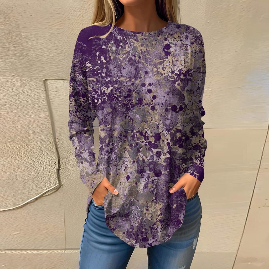 Футболки для женщин, осенний повседневный модный топ с длинным рукавом, пуловер с принтом, топ