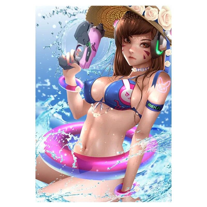 Печать на холсте, игра, фиолетовый KDA Akali, обнаженная сексуальная девушка, художественная подвесная картина для гостиной, спальни