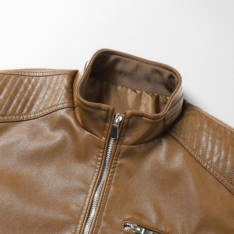 New Men's Jacket Casual Leather Jacket Men's Locomotive Clothing Trendy Jacket Korean Version Stand-up Collar Pu Leather Jacket