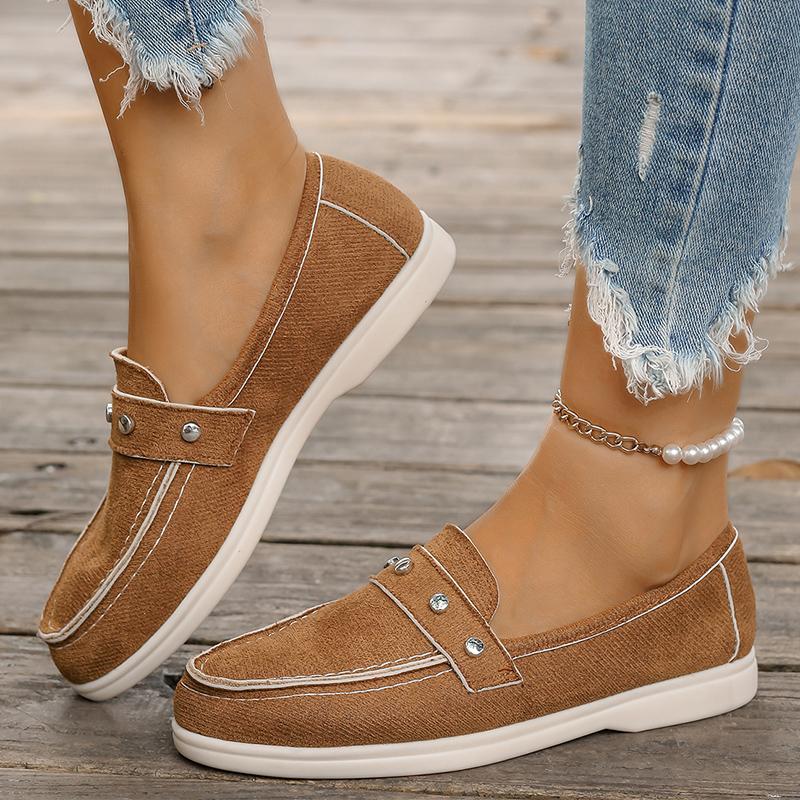 Мода Модные женские туфли на плоской подошве с заклепками Весна Осень Искусственная кожа Замша Повседневные туфли на плоской подошве Мягкая подошва Удобные женские мокасины