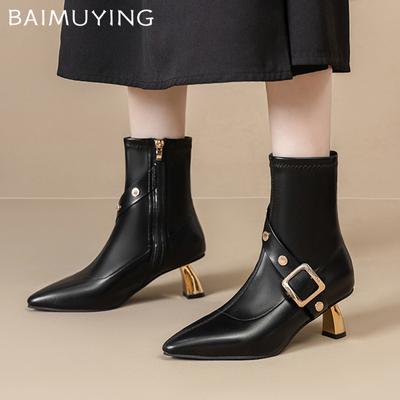 Остроносые женские ботильоны из кожи, элегантные туфли на высоком каблуке, 2025, трендовые дизайнерские туфли-лодочки с пряжкой, готические зимние туфли-челси Botas Mujer
