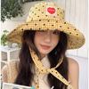 Lace Up Drawstring Sun Hat Sun Protection Heart Printed Bucket Hat Hiking Fisherman Hat  Travel