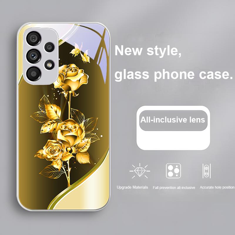 Цветной Rose Gold Для Samsung Galaxy Note 8 9 S10 Plus S20 S21 FE S23 Ultra A70 72 73 50 51 52 53 Закаленное Стекло Чехол для Телефона