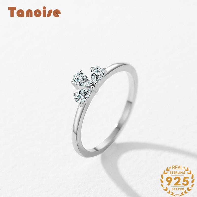 Tancise Classic 925 Sterling Silver Zircon Ring Ladies Jewelry Wedding Promise Party Gift