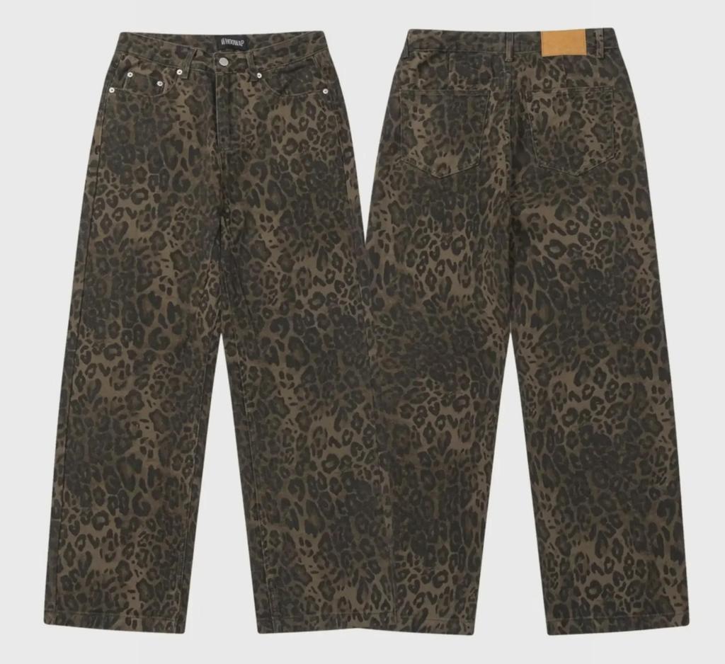 Унисекс Джинсы с леопардовым принтом в стиле ретро - Осень/Зима 2023, Свободный крой