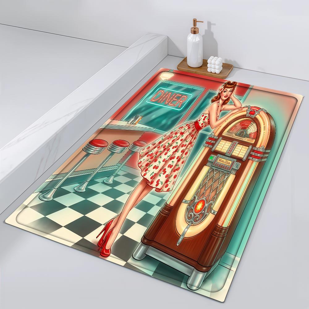 Girl Door Mat Bedside Entrance Bath Retro Floor Decoration Corridor Door Mat Diner Carpet Living Room Balcony