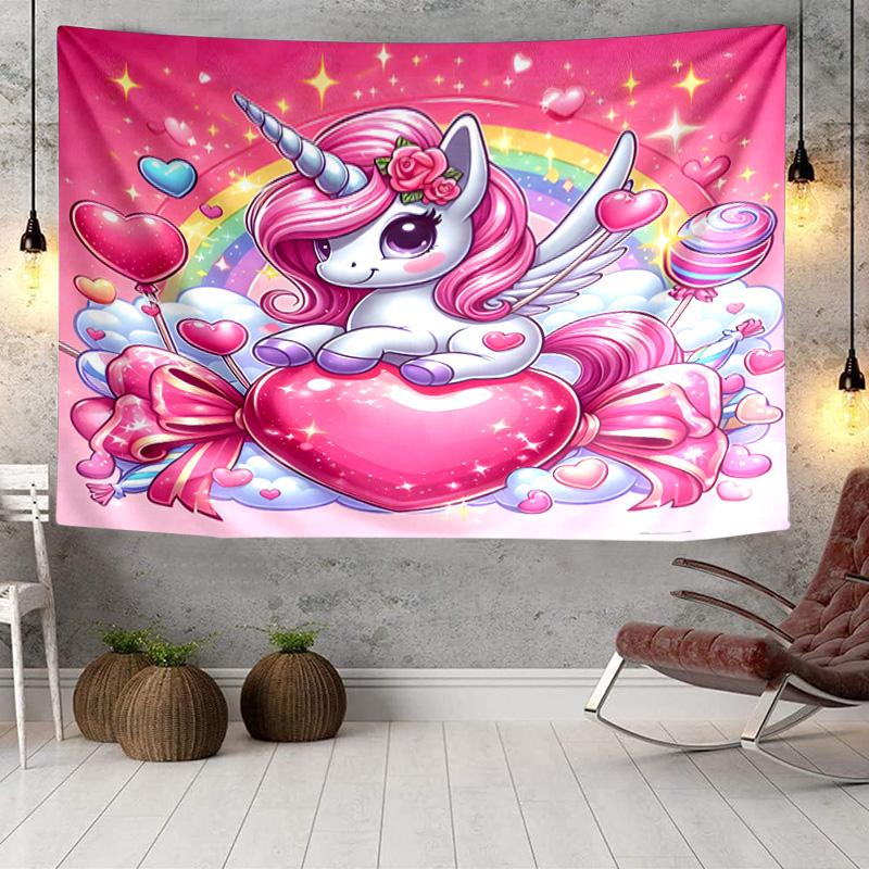Rainbow Unicorns Garden Tapestry, Unique Design Tapestry, Wall Decor for Bedroom,Livingroom, Playroom,Heartwarming Fan Holiday Gifts
