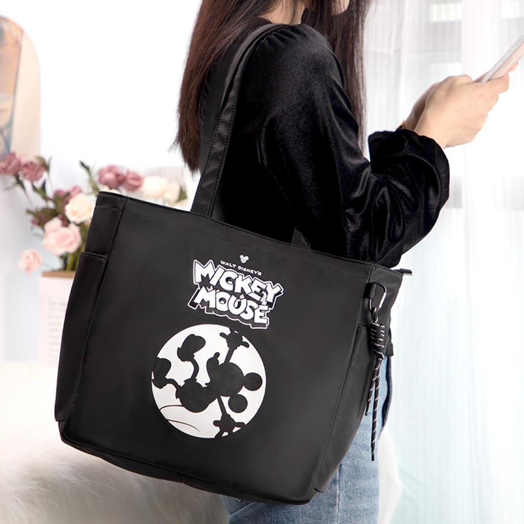 Notre Disney Character Tote Shoulder Eco Canvas Bag, Handbag, Bag, Bag, (Mickey Mouse, Black, Big)