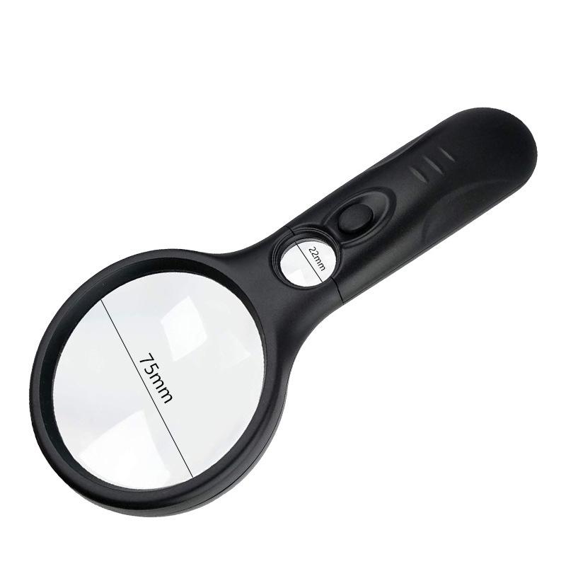 Лупа для чтения Chuda 3LED с 4 вариантами цвета, модель 6902AB, 45-кратная двойная линза, 75 мм