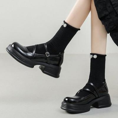 Женские туфли-лодочки с круглым носком на черной универсальной платформе, маленькие кожаные туфли, женские, 2024, новые, весенне-осенние, ретро, французские Мэри Джейн, одинарные туфли, женские