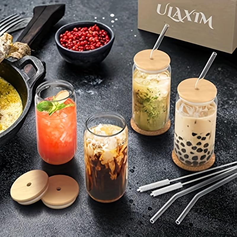 1-4pcs/set High Borosilicate Glass Water Cup 21.3oz Reusable Drinking Cups Ice Coffee Boba Bottle for Restaurant Travel Bottles
