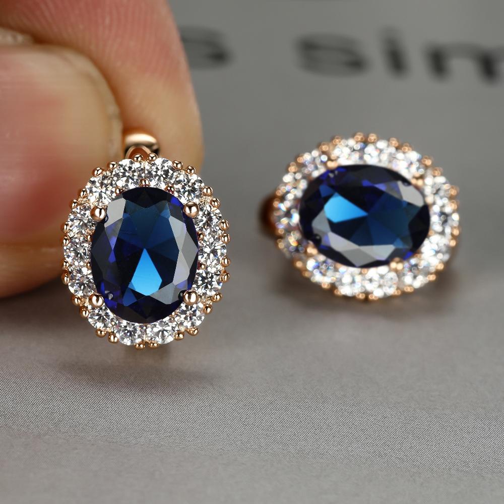 Luxury Purple Stone Gold Color Love Drop Earrings Bride Band Engagement Ear Clip Jewelry