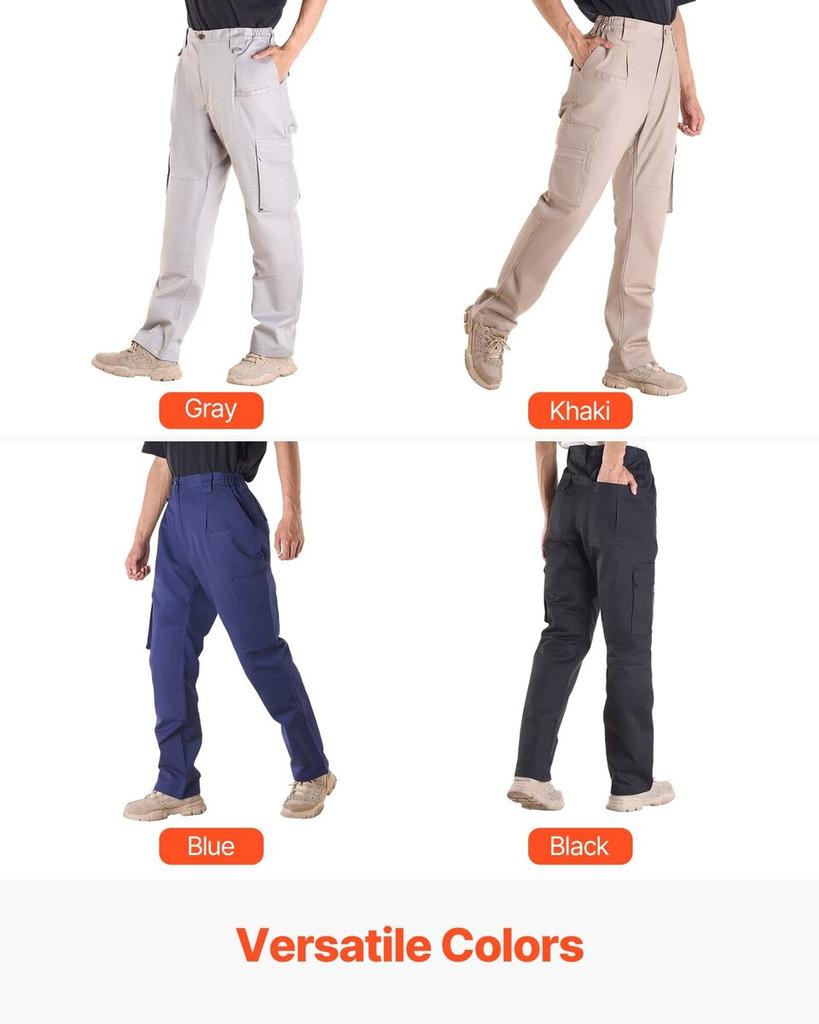 FR Pants for Men, 100% Cotton, Flame-Resistant Cargo Pants with Multi-Pockets and Elastic Waist, Reinforced Tear-proof Stitching, Ideal for Welding