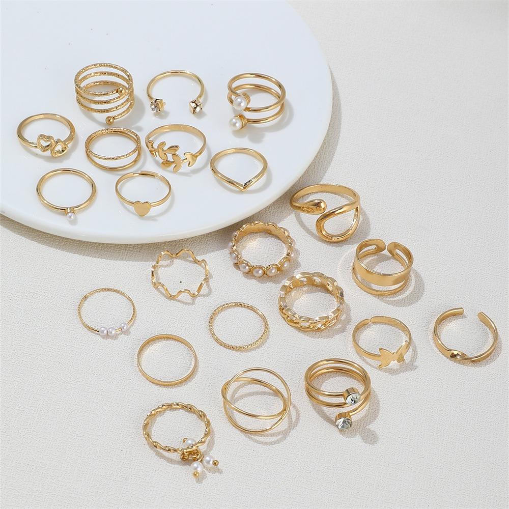 Gold/Silver Wave Joint Rings Set Alloy Love Chain Joint Ring New Multi Style Ring Set  Woman