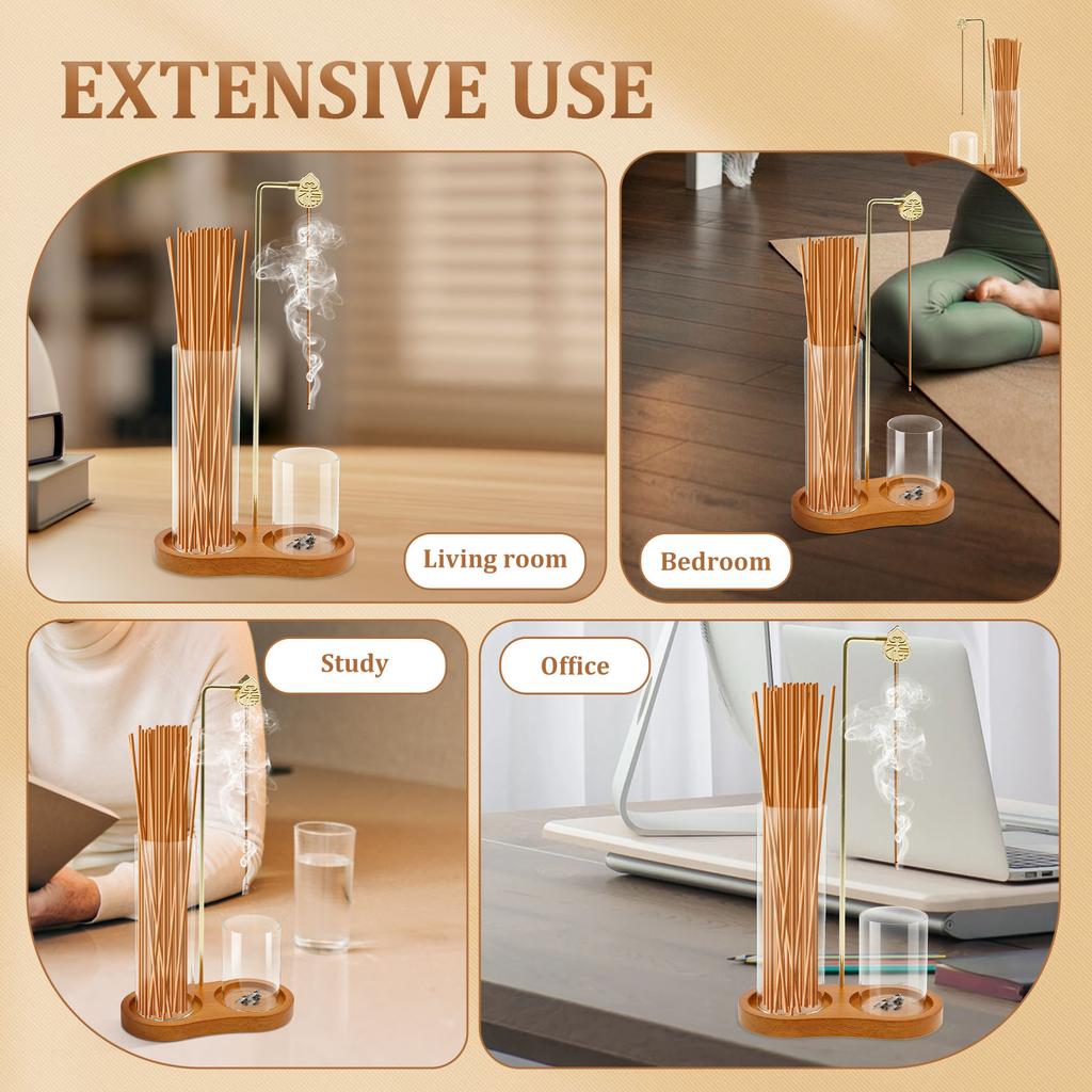 Wooden Creative Upside Down Incense Burner Incense Stick Holder with Glass Ash Catcher Anti-Ash Flying for Yoga Spa Home Decor