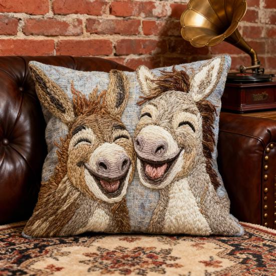 Laughing Donkeys Throw Pillow Cute Donkey Square Cushion with Removable Cover Farmhouse Decorative Cushion for Home Couch Sofa Bed Patio Car Decor