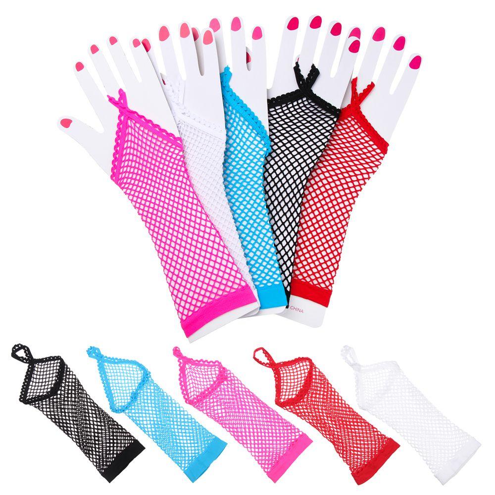 Party Girl Solid Performance Dance Mesh Fishnet перчатки Перчатки без пальцев Длинные перчатки Кружевные варежки